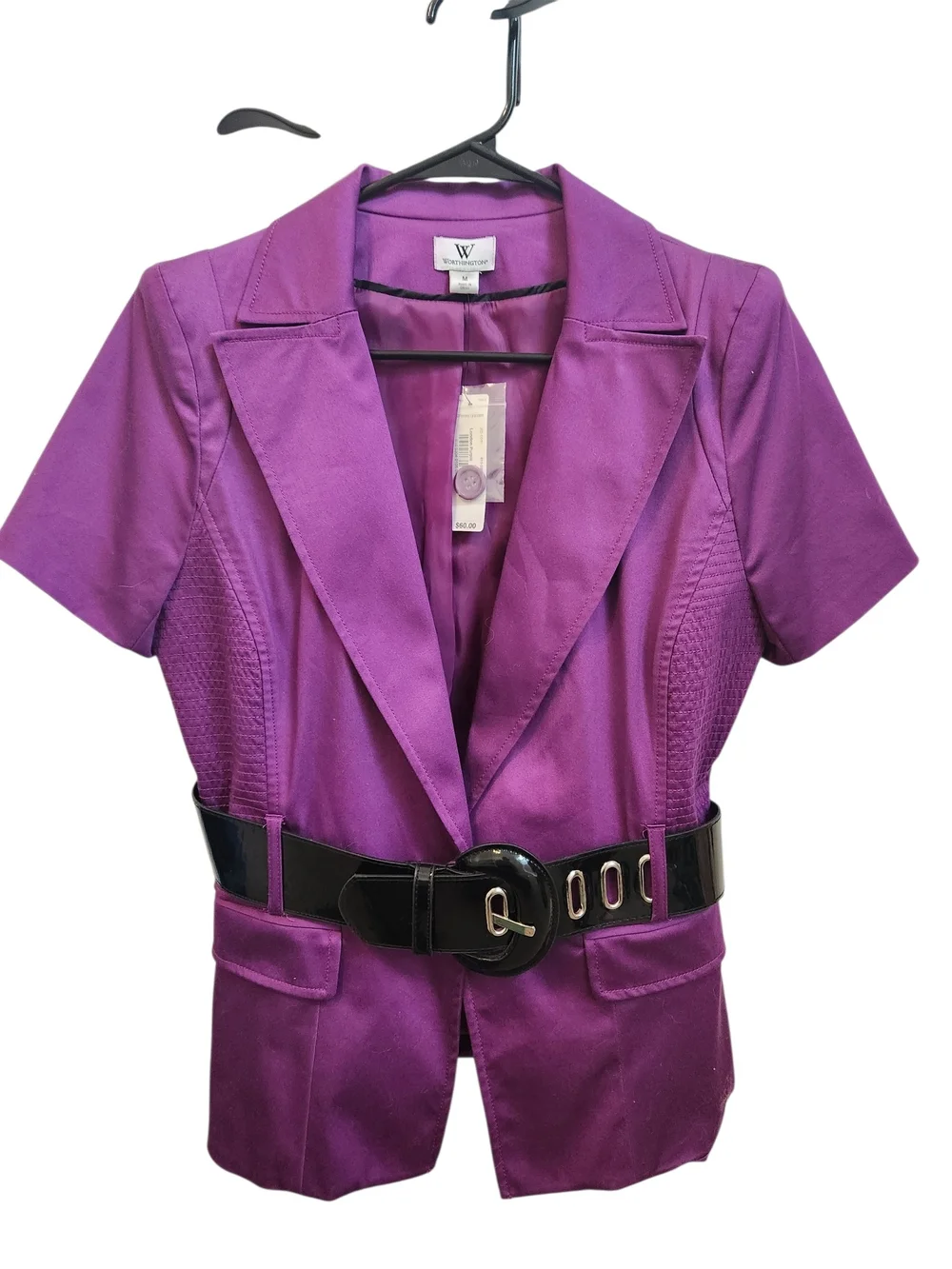 Worthington London Purple Short-Sleeve Blazer with Cropped Pants